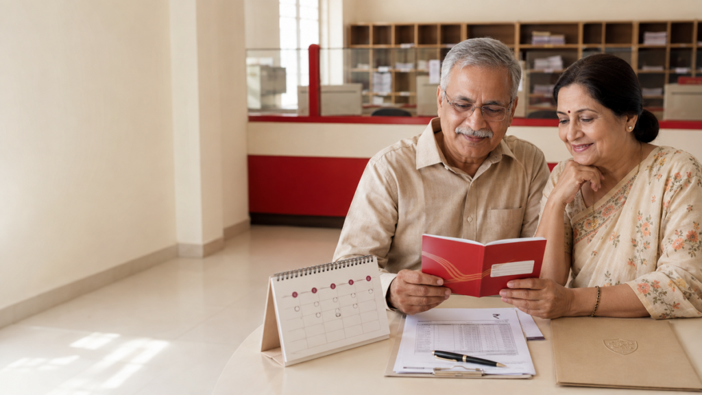 Post Office Monthly Income Scheme સમજતા વરિષ્ઠ દંપતી